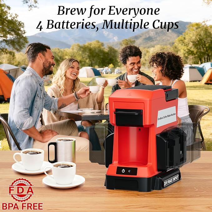 Cordless Coffee Maker for Milwaukee 18V Battery 3 Brewing Options Drip Coffee Maker with Coffee Grinder Portable Single Serve Coffee Makers for Camping Travel and Jobsite. (Tool Only)