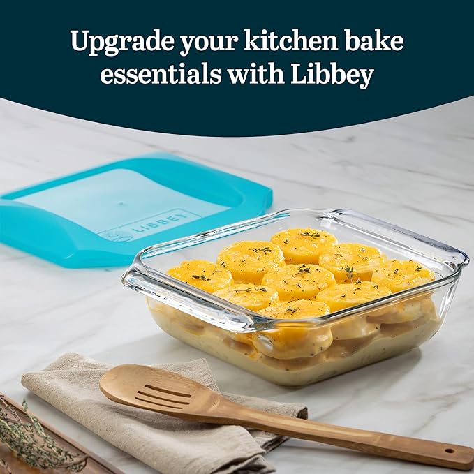 Libbey Baker’s Premium 2 Piece Glass Baking Dish Set Stackable Casserole Dish with Lid Set Baking Glassware for Casseroles Lasagna Brownies