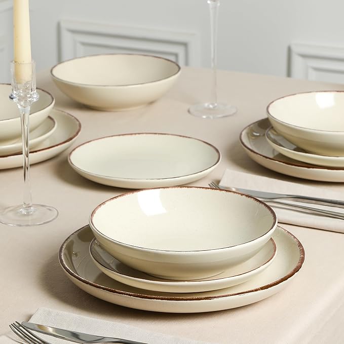 Earth and Clay Heath 12-Piece Dinnerware Set Stoneware Plates and Bowls Set Dishwasher and Microwave Safe Dish Set for 4 Coffee