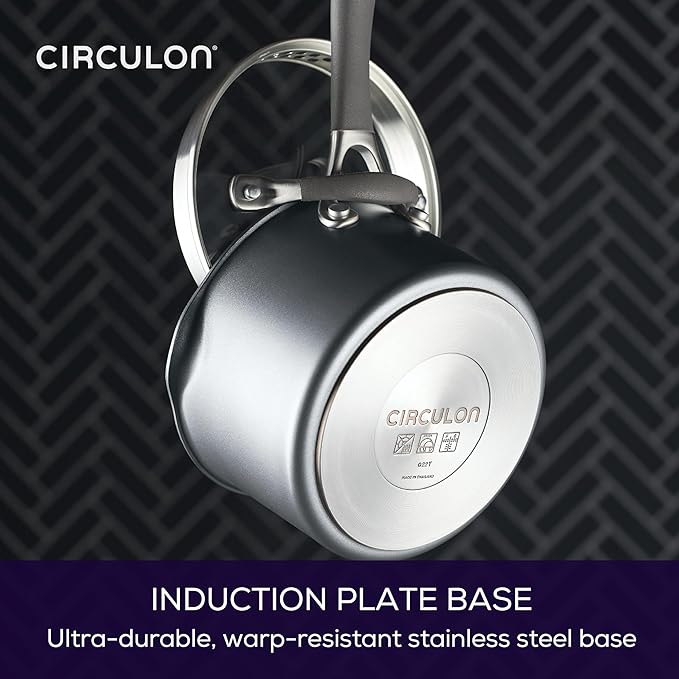 Circulon A1 Series with ScratchDefense Technology Nonstick Induction Straining Sauce Pan with Lid 2 Quart Graphite