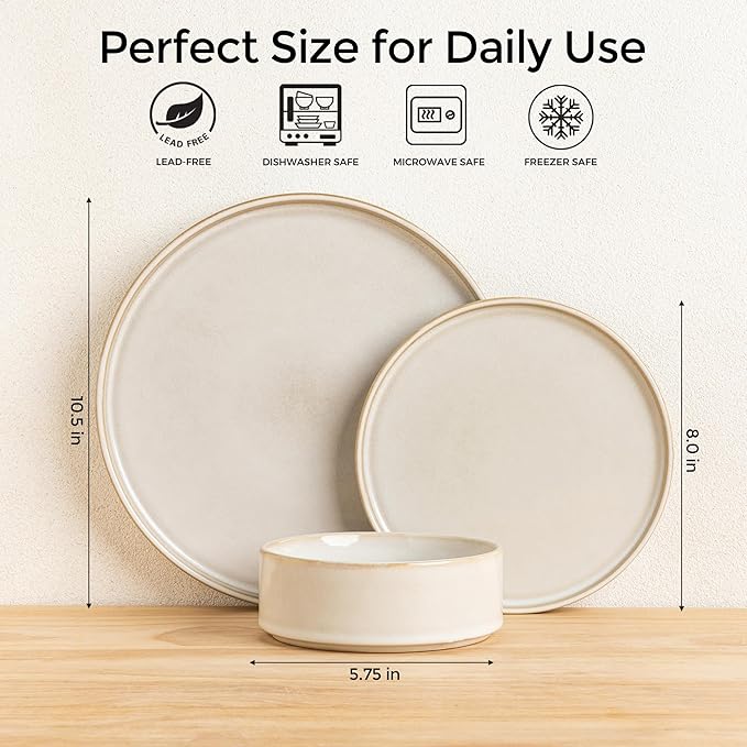 AmorArc Ceramic Dinnerware Sets Handmade Reactive Glaze Stoneware Plates and Bowls SetsHighly Chip and Crack Resistant | Dishwasher &amp Microwave Safe Dishes Set Service for 8 (24pc)