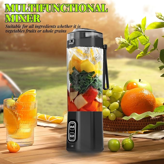 Portable Juicer Blender:XIP8 Waterproof 360W Motor 6000mAh Battery 700ml Stainless Steel Cup Auto &amp Pulse Modes