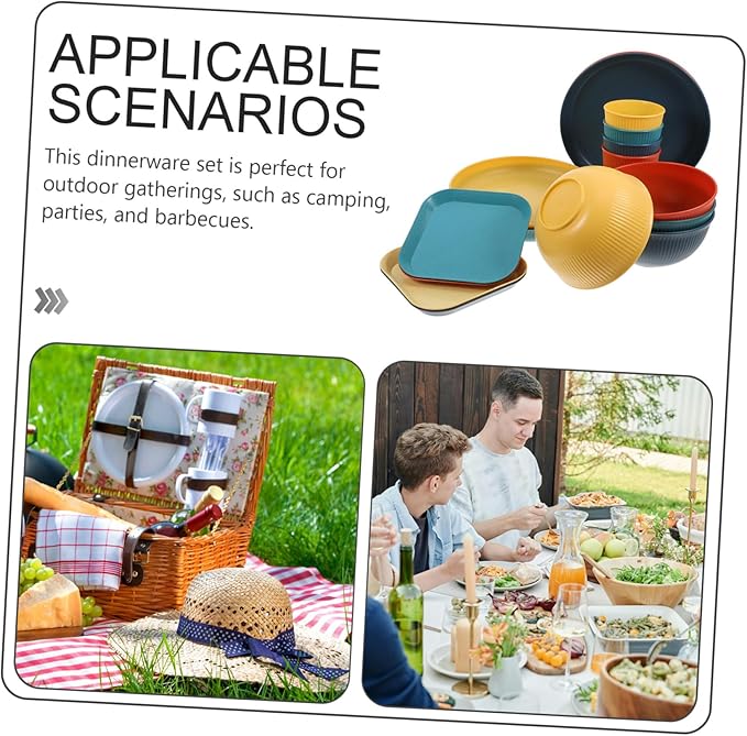 PRETYZOOM Correlle Dinnerware Set Plates Bowls Set Unbreakable Tableware for Outdoor Events Camping Parties Barbecue