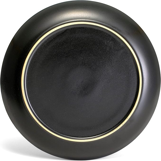 Sango 16-Piece Stoneware Dinnerware Set for 4 Glossy Black/Blue Big Dinner Plates and Bowls Sets with Reactive Glaze Ceramic Dish Set Modern Beautiful Dishes Microwave &amp Dishwasher Safe Reson
