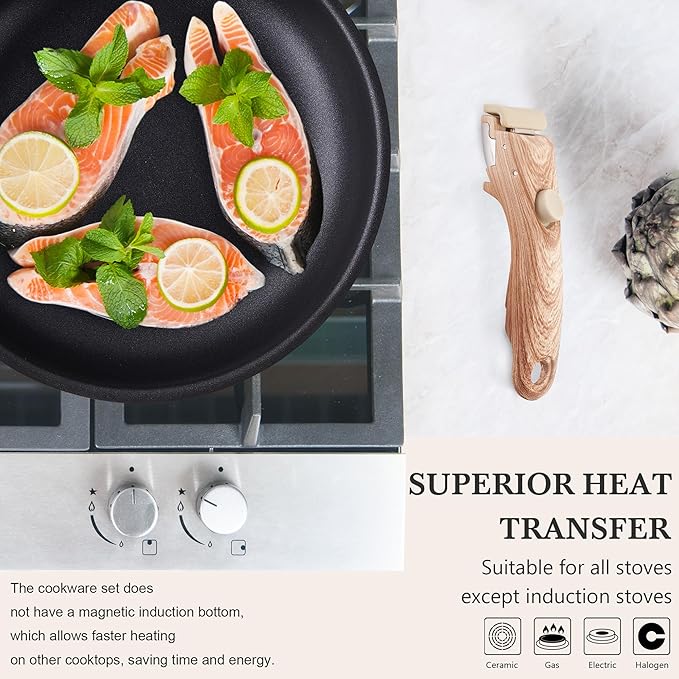 Pots and Pans Set Nonstick - YIIFEEO Stackable Camping Cookware Pots and Pans Set Detachable Handle Kitchen Cookware Sets Removable Handle Non Toxic Nonstick Frying Pans for Cooking Pot Set Gift