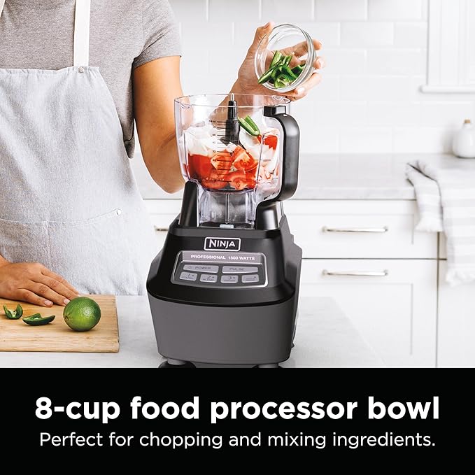 Ninja Kitchen System | All-in-One Food Processor &amp Blender for Smoothies | Includes Pitcher Travel Cup &amp 8-Cup Bowl | Makes Salsa Dough Shakes &amp Frozen Drinks | 120 Volts | Black | BL