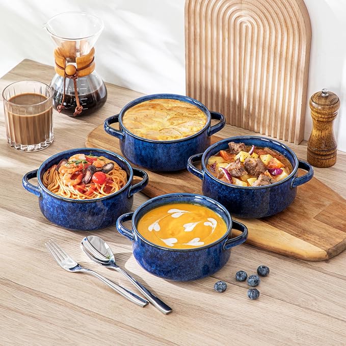 vancasso Starry 18 Pieces Dinnerware Sets for 6 Bundles 30 Oz French Onion Soup Bowl