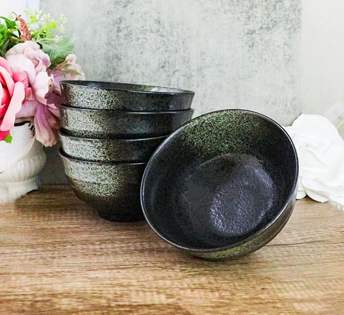 Ebros Gift Artistic Charcoal Grey Tone Hakumu Porcelain Collection Dinnerware Serveware Kitchenware Set Asian Japanese Restaurant Supply (Pack Of 5 Medium Soup Salad Rice Bowls 24oz)