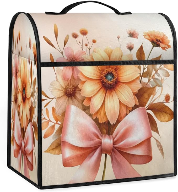 Kitchen Aid Mixer Cover Flower Floral Bow Stand Mixer Cover Compatible with 6-8 Quarts Stand Mixers Dust Covers with Zipper Pocket Foldable Washable Kitchen Aid Organizer Bag