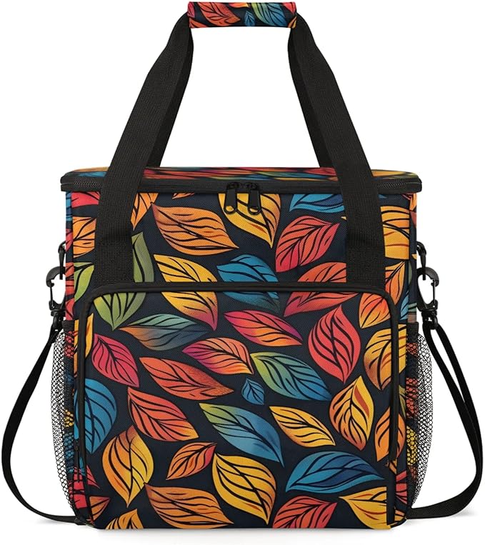 Leaves Plant Coffee Maker Travel Bag for Keurig K-Mini/K-Mini Plus Insulated Waterproof Tote with Pockets for K-Cup Portable Single-Serve Brewer Case