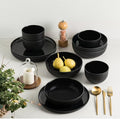 MissYIP Melamine Dinnerware Sets 12pcs Service for 4 Unbreakable Reusable Kitchen Dinnerware Set Outdoor Camping Dishes BAP free Dishwasher SafeNot oven-safe or microwavable(Black)