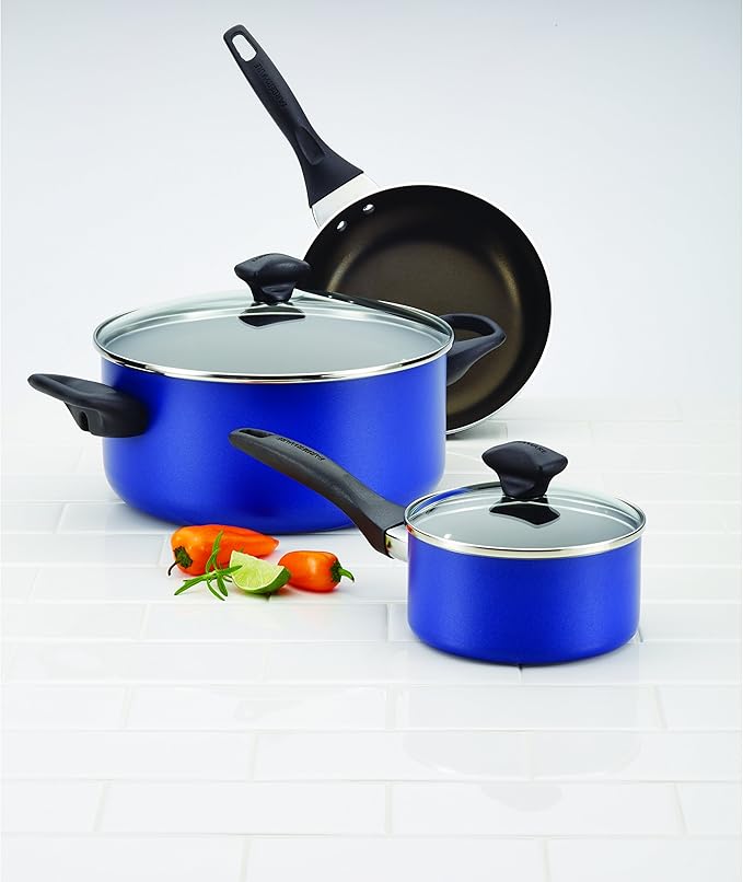 Farberware 21891 Dishwasher Safe Nonstick Cookware Set / Pots and Pans Set - 15 Piece Blue