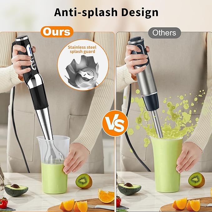 Immersion Blender Handheld 3-Angle Adjustable with 21-Speed Electric Hand Emulsion Stick Blender with Stainless Steel Blade for Milkshakes Puree Soup Baby Food Smoothies