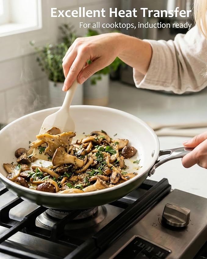 Pots and Pans Set - Nonstick Creamic Kitchen Cookware Sets Non Toxic Cookware Set With Dutch Oven Frying Pan Saucepan Sauté Pan Cooking Utensils Set Pots and Pans for Cooking Set Gifts
