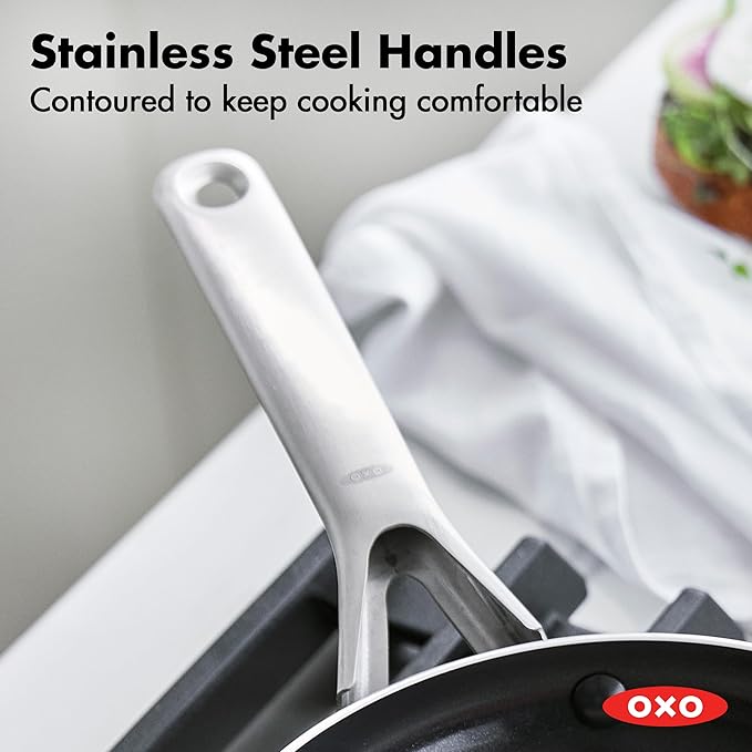 OXO Agility Series 12 Piece Cookware Pots and Pans Set Ceramic Nonstick PFAS-Free Induction SkilletsSaucepansLidsEven HeatingStainless Steel HandlesChip-Free RimsDishwasher &amp Oven SafeBl