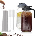 2 Quart Glass Pitcher with Lid for Fridge Cold Brew Coffee Maker 64 oz 2 Pack Airtight Leakproof Iced Tea Pitcher with Stainless Steel Filter New Years Gifts for Friends (Black &amp Gray)