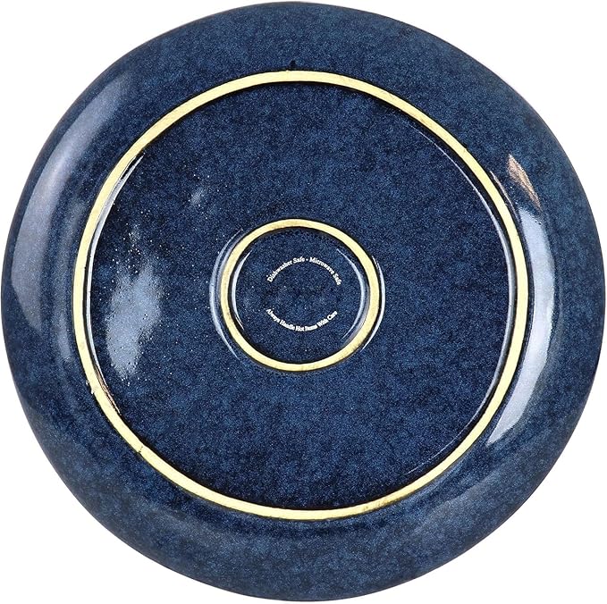 12 Piece Stoneware Dinnerware Set – Ombre Color Rim Plates and Bowls Microwave &amp Dishwasher Safe Dinner Set for 4 (Blue)