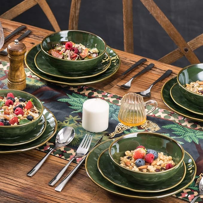 Vicrays 18-Piece Ceramic Dinnerware Set Service for 6 Includes 6 Dessert Plates 32oz Pasta Bowls 12oz Coffee Mug Set Microwave Oven and Dishwasher Safe