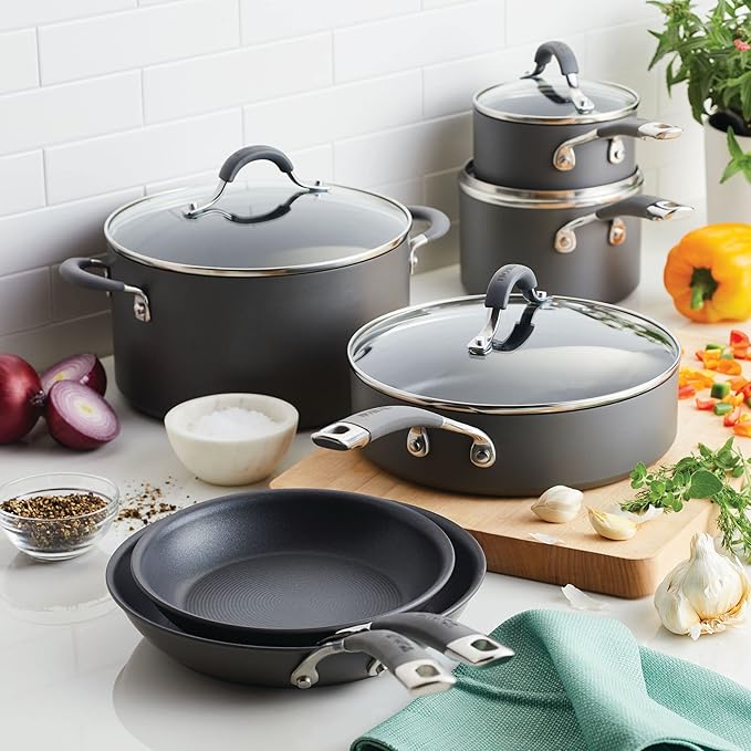 Circulon 83903 Radiance Hard Anodized Nonstick Cookware Pots and Pans Set 10 Piece Gray