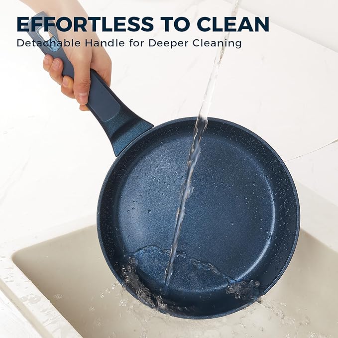 HONGBAKE 26 Pcs Pots and Pans Set Non Stick Non Toxic Ceramic Cooking Set With 10 Silicone Utensils Kitchen Induction Cookware &amp Bakeware Sets with Diamond Texture Pattern PFOA Free Blue
