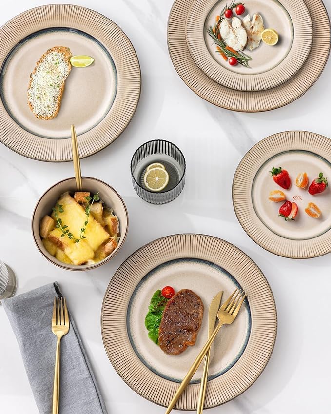 GBHOME Ceramic Dinnerware Sets 18 Piece Embossed Elegant Stoneware Plates and Bowls Sets Housewarming Wedding Gift | Dishwasher &amp Microwave Safe | Dishes Set Service for 6
