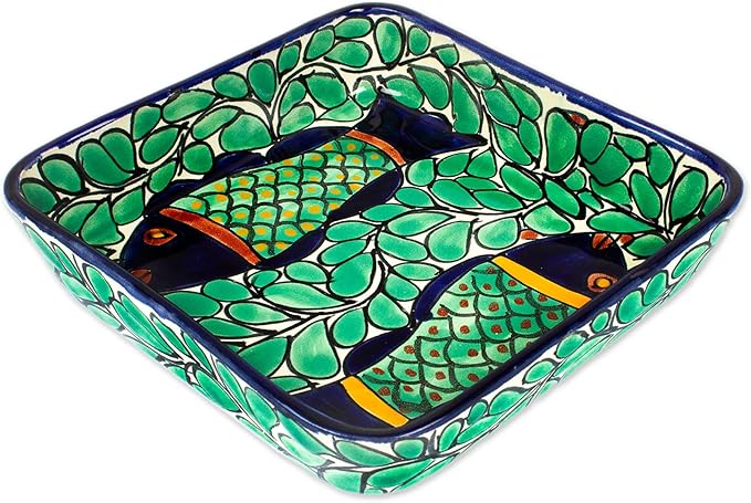NOVICA Dessert Plates Dinnerware Set From Mexico 'Fish Fiesta'