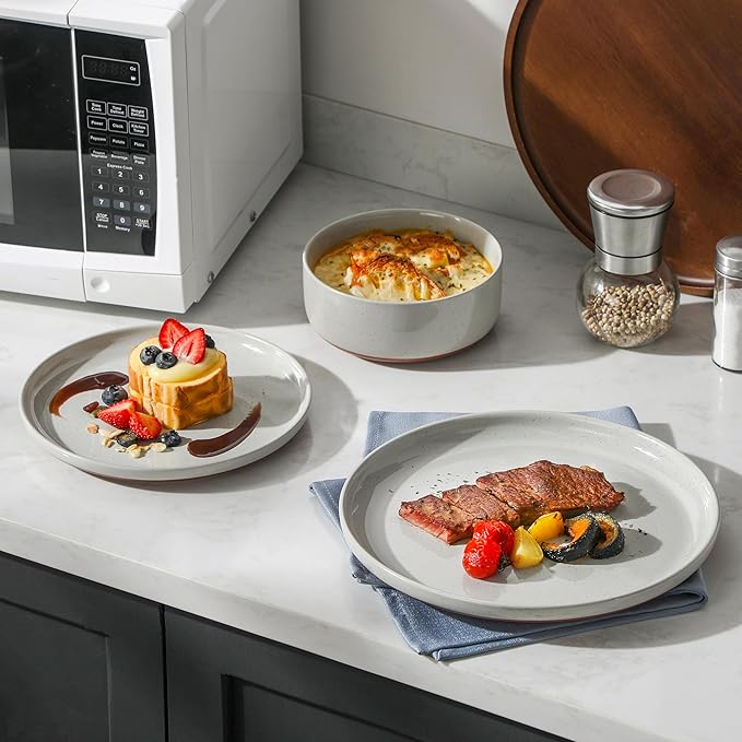 MALACASA Plates and Bowls Sets 18 Pieces Modern Ceramic Dinnerware Set for 6 Kitchen Dinner Set Stoneware Dishware Dishes Set Microwave and Dishwasher Safe Grey Series TARA