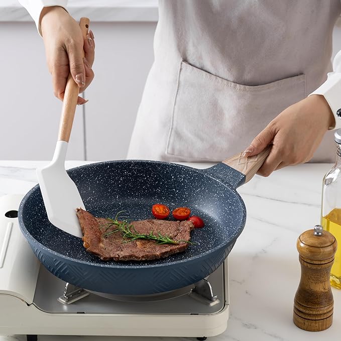 Country Kitchen Non-Stick Cast Aluminum Cookware Set - Durable Kitchen Cookware for Everyday Cooking Navy 11 Pc.