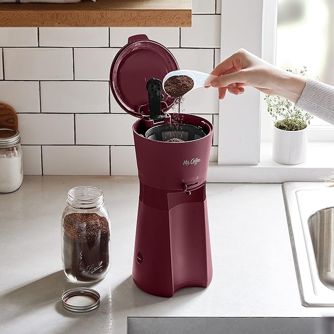 Mr. Coffee Iced Coffee Maker Single Serve Machine with 22-Ounce Tumbler and Reusable Coffee Filter Burgundy