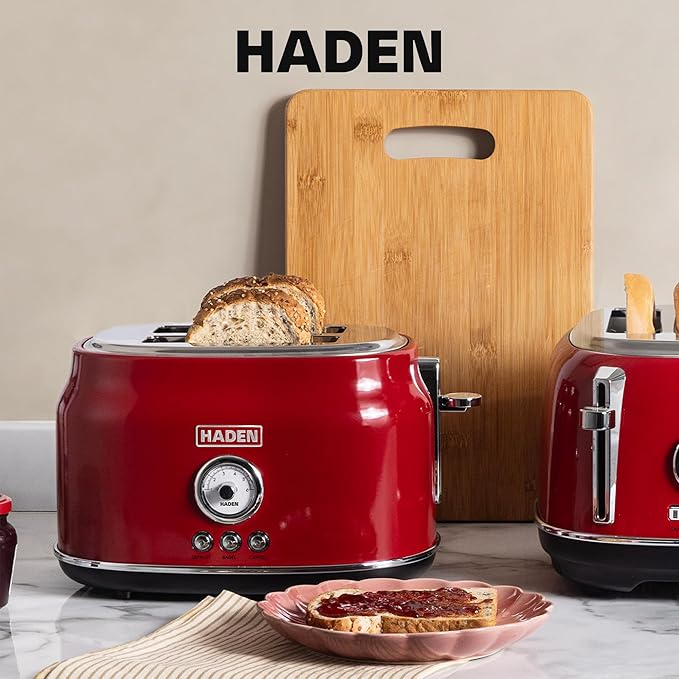 Haden Dorset 2 Slice Wide Slot Stainless Steel Toaster with Adjustable Browning Control &amp Non-Slip Feet Rectory Red
