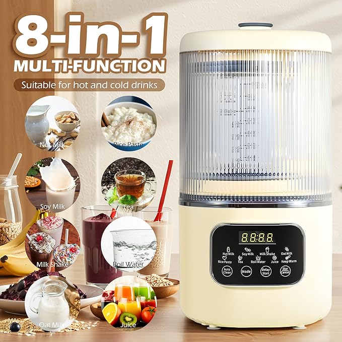 55oz Almond Milk Maker Oat Soy Milk Maker Machine Automatic Countertop Blender Keep Warm Delay Start Nut Milk and Rice Paste Making Automatic Cleaning