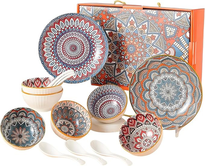 Dinnerware Sets Bohemian Porcelain Dishes Corlorful Boho Plates and Bowls for Kitchen Pasta Plates