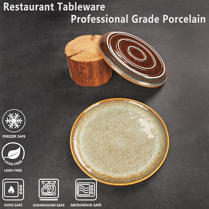 Ceramic Dinner Plates Dish SetSet of 4for Lunch snacks -Microwave Oven &amp Dishwasher SafeScratch ResistantDinnerware Kitchen Porcelain Serving Dishes 10 Inch Round