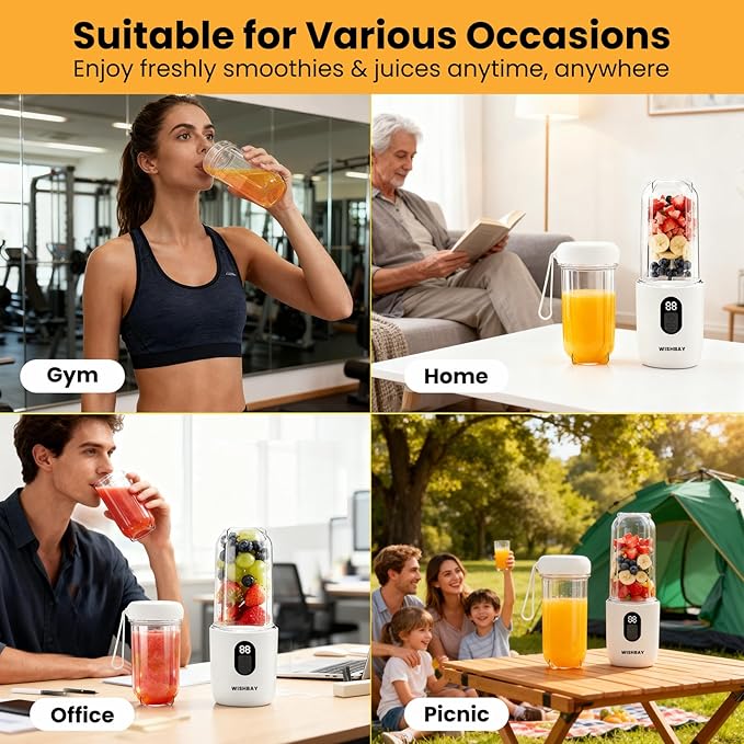 Portable Blender Personal Blender for Shakes and Smoothies Portable Juicer with 16 Blades Small Mini Juicer with Extra Handle Lid for Travel Sport Office Camping and Outgoing (16.9 oz)