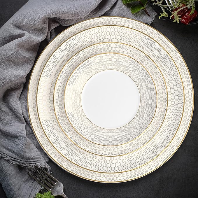 gold trim dinnerware set service for 4 16 pieces porcelain dishes set ceramic plate sets for dinner party anniversary brunch banquet