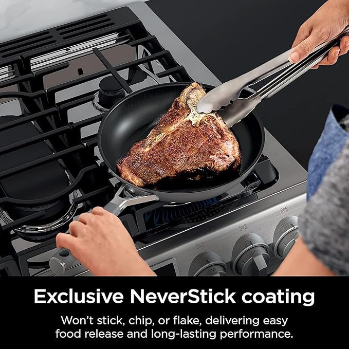 Ninja NeverStick Professional Hard-Anodized 10 Piece Pots &amp Pans Set Nonstick Cookware Set Durable Oven Safe to 500°F Slate Grey C39500