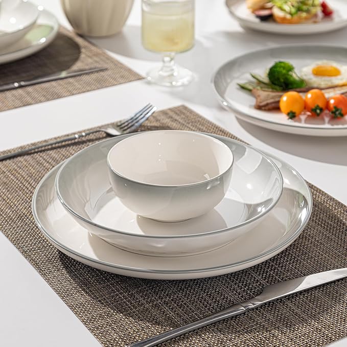 18 Pieces Gourmet Porcelain Dinnerware Sets Premium Plates and Bowls Set High-Fired Ceramic Dishes Set for 6 Chip &amp Scratch Resistant Microwave Dishwasher Safe gradient gray Series.