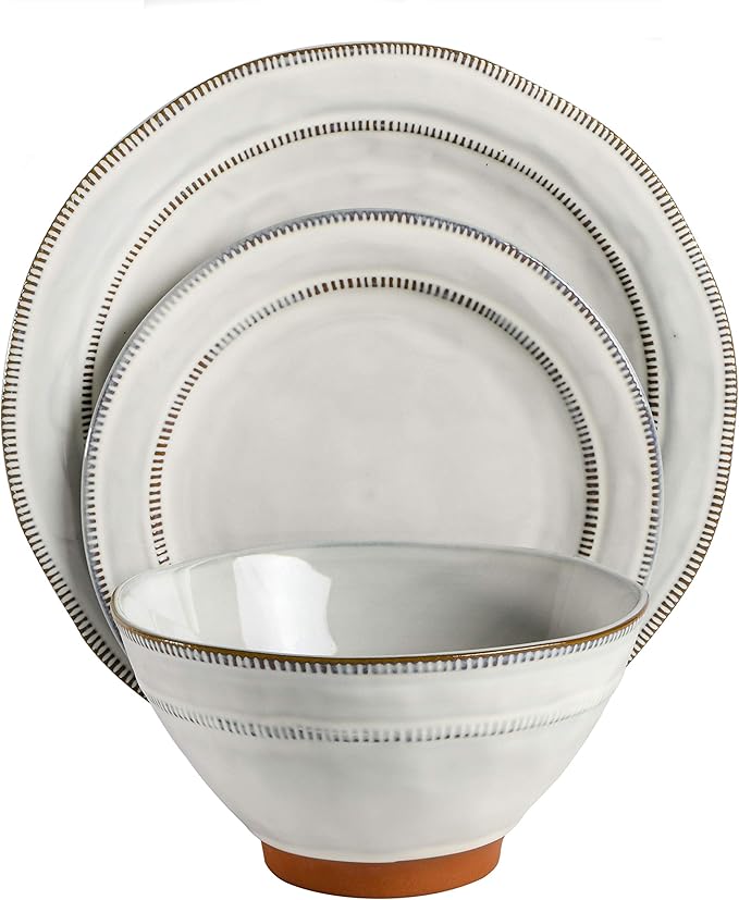 Gibson Elite Terranea Round Reactive Glaze Terra Cotta Dinnerware Set Service for Four (12pcs) White