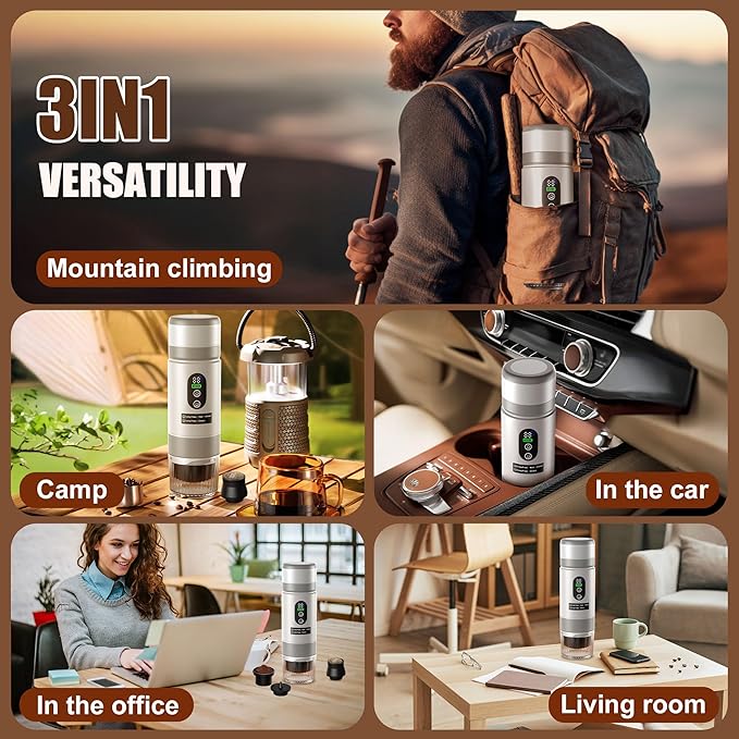 Portable Coffee Machine w/ 2 Rechargeable Batteries 8 Cups 20bar USB-C Espresso coffee Maker for Camping Travel Office Ground &amp Capsule Compatible
