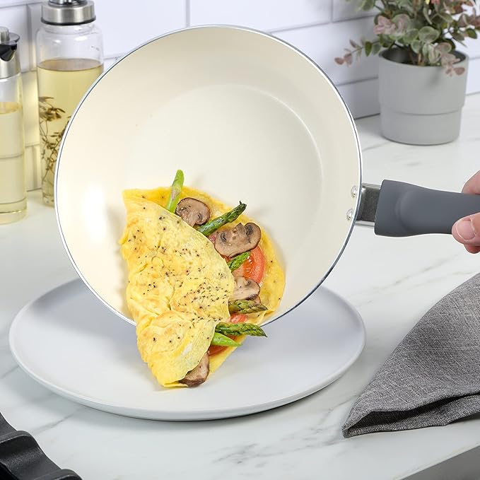 Spice by Tia Mowry Savory Saffron 7-Piece Healthy Nonstick Ceramic Cookware Set - Grey