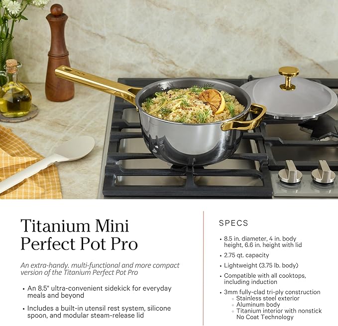 Our Place Titanium Pro Cookware Set | 10-Piece Pots and Pans Set with Always Pan Pro Perfect Pot Pro &amp Minis | Non-Toxic No-Coating Nonstick | Induction &amp Oven-Safe up to 750°F | Gold