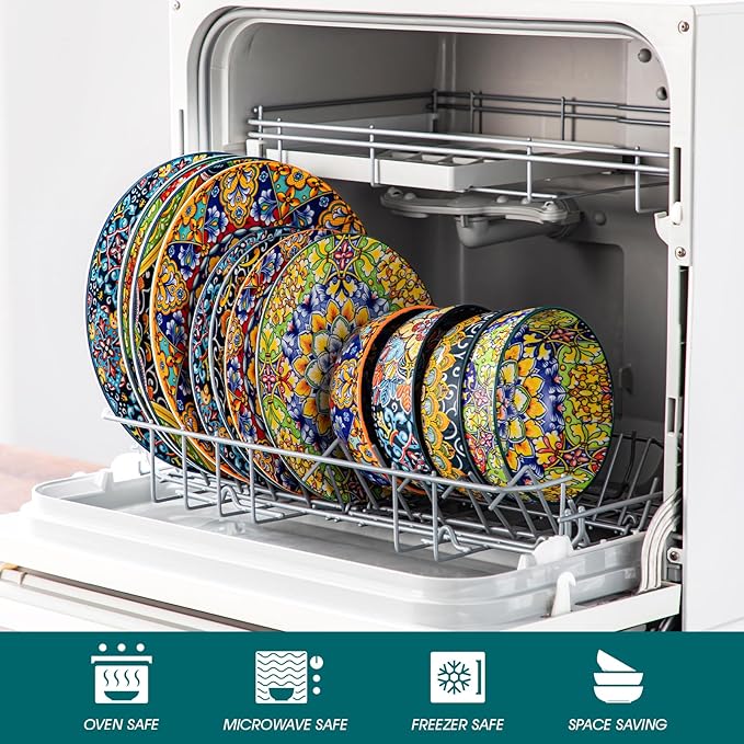 vancasso 12-Piece Multicolor Geometric Dinnerware Set - 4 Place Settings with 4 Dinner Plates 4 Salad Plates and 4 Cereal Bowls - Dishwasher and Microwave Safe