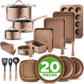 Nutrichef 20 Piece Professional Home Kitchen Cookware and Bakeware Pots and Pans Set Non Stick Kitchenware Cool-Touch Handles Non Toxic Safe for Gas Electric Induction Cooktops Easy Clean