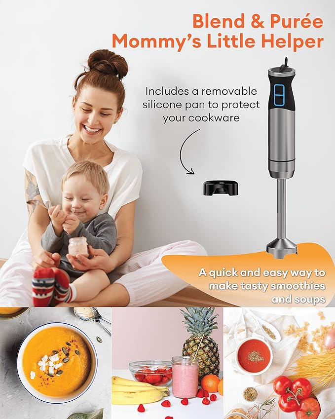 2023 Immersion Hand Blender 3-in-1 800W Turbo 12-Speed Stick Mixer with Titanium Stainless Steel Blades for Blending Pureeing Whisking &amp Frothing Black
