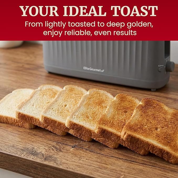 Elite Gourmet ECT2517G SLIMTOAST™ 2-Slice Long Slot Toaster Cool-touch Body 6 Toast Settings &amp Cancel Function Extra Wide 1.5” Slot Easily Fits Breads English Muffins Bagels &amp Waffles G