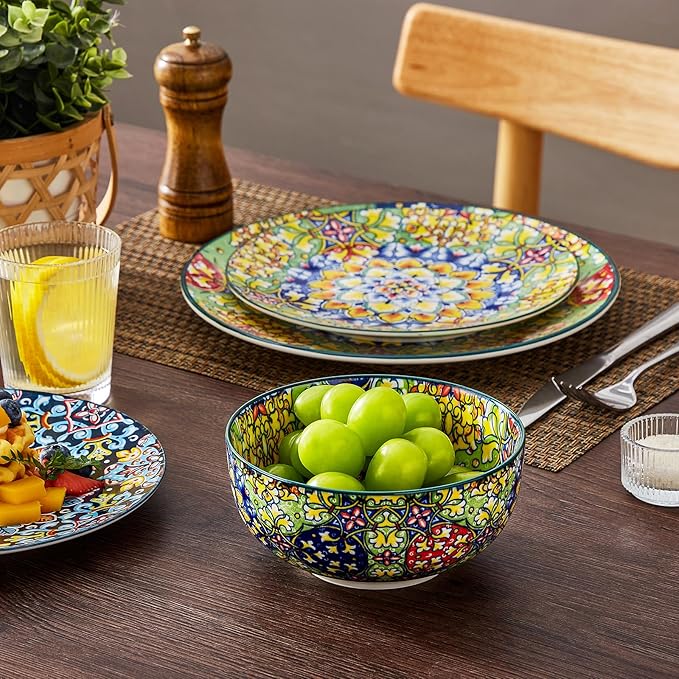 vancasso 18 Pieces Dinnerware Sets Plates and Bowls Set Porcelain Dishes Set for 6 Microwave and Dishwasher Safe Scratch Resistant Bohemian Style Dining Ware Service for 6 Series SIMI