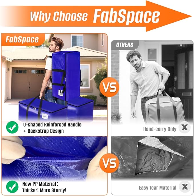 10-Pack Moving Bags with Backpack Straps &amp Carry Handles 30 Gallons-125 L Heavy Duty Storage Totes for Space Saving Foldable Storage Bags for College Dorm Travel Camping (Blue)