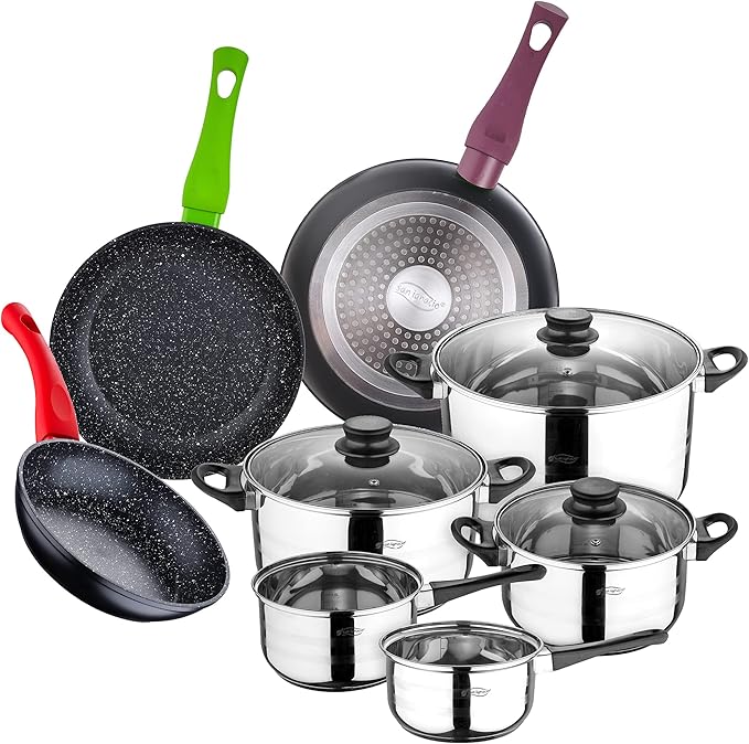 San Ignacio 8-Piece Stainless Steel Cookware with Pan Set (18.22 and 26 cm) in Pressed Aluminium Induction
