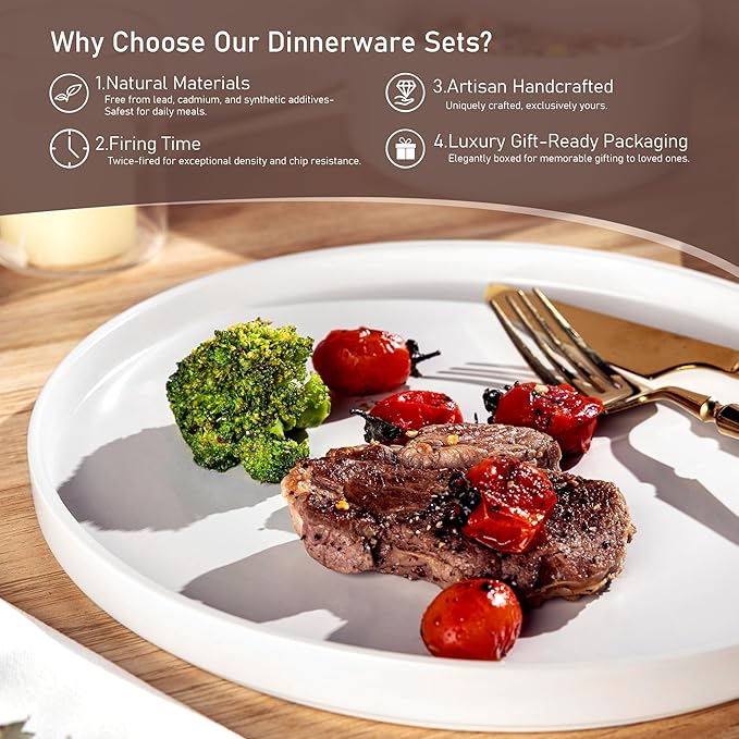 GBHOME Ceramic Dinnerware Sets for 4Stoneware Plates and Bowls SetsChip and Crack Resistant | Dishwasher &amp Microwave Safe Dishes SetScratch Resistant- Service for 4 (12pc)- Snow White