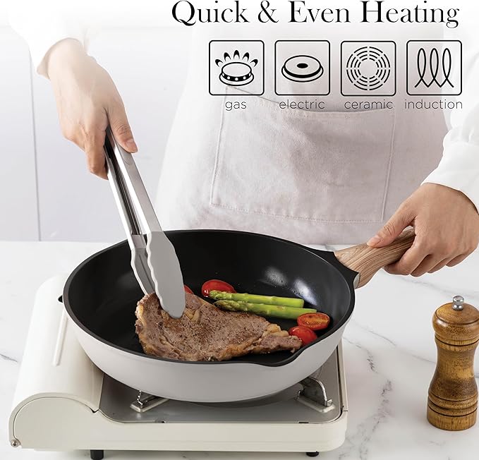 Country Kitchen Pots and Pans Set Nonstick Cast Aluminum Kitchen Cookware Set with Utensils 14 Pcs Non Stick Cooking Set w/Frying Pans &amp Saucepans Grey